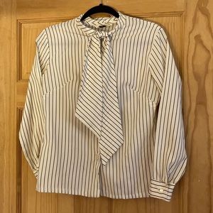 Vintage Glenbrooke Scarf Collar Button Down Striped Blouse Cream with Broen Stri
